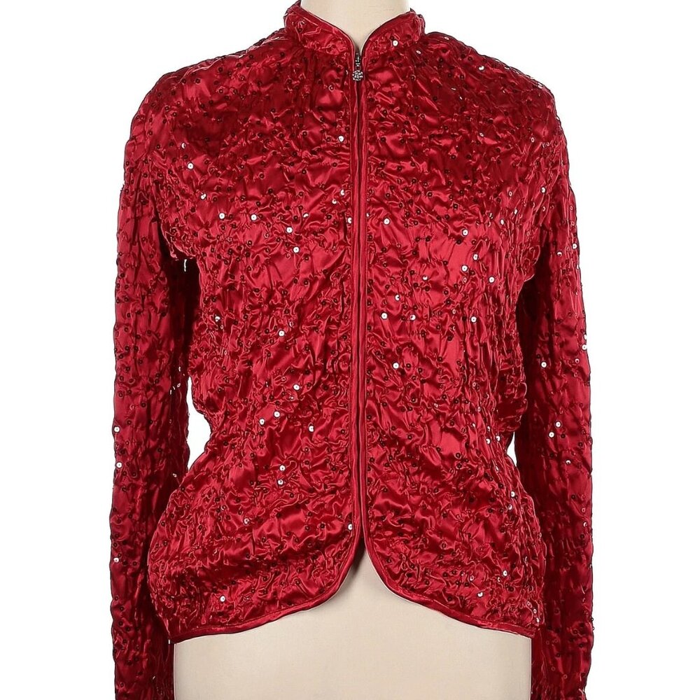 Scarlett Nite Vibrant Red Textured Bomber Jacket Size Small